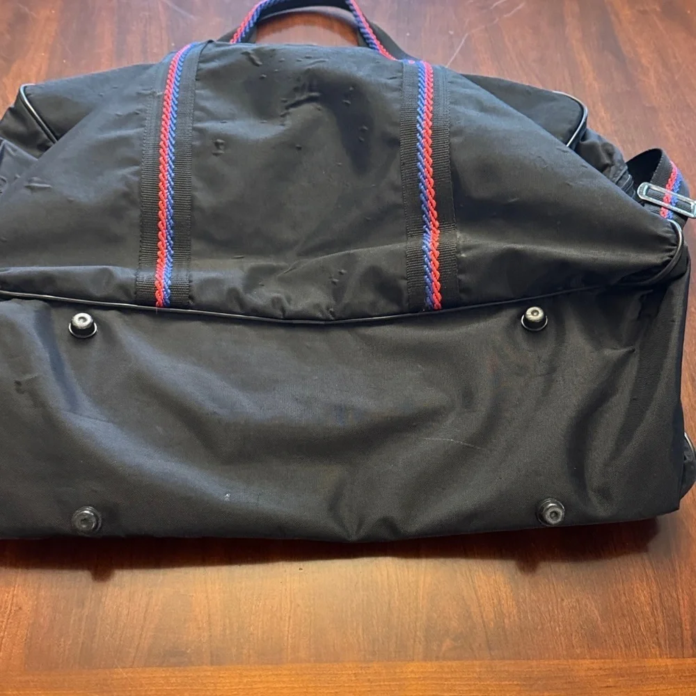 Carlton VTG Stylish Black Classic Nylon Duffel Bag with Red and Blue Accents